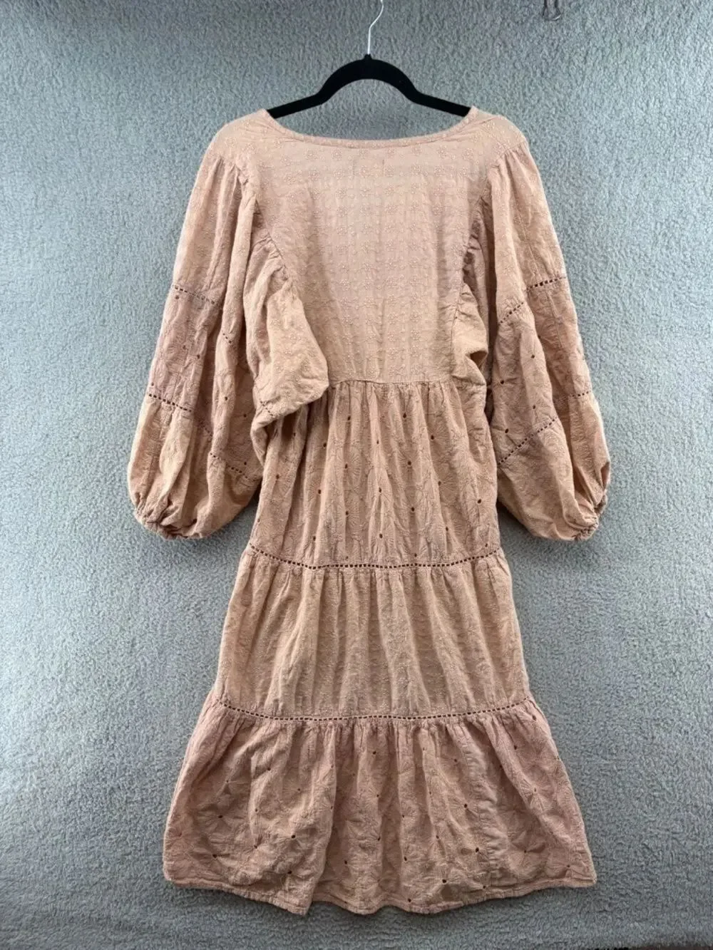 ASOS DESIGN Blush Embroidered Eyelet Tiered Midi Dress Sz 6